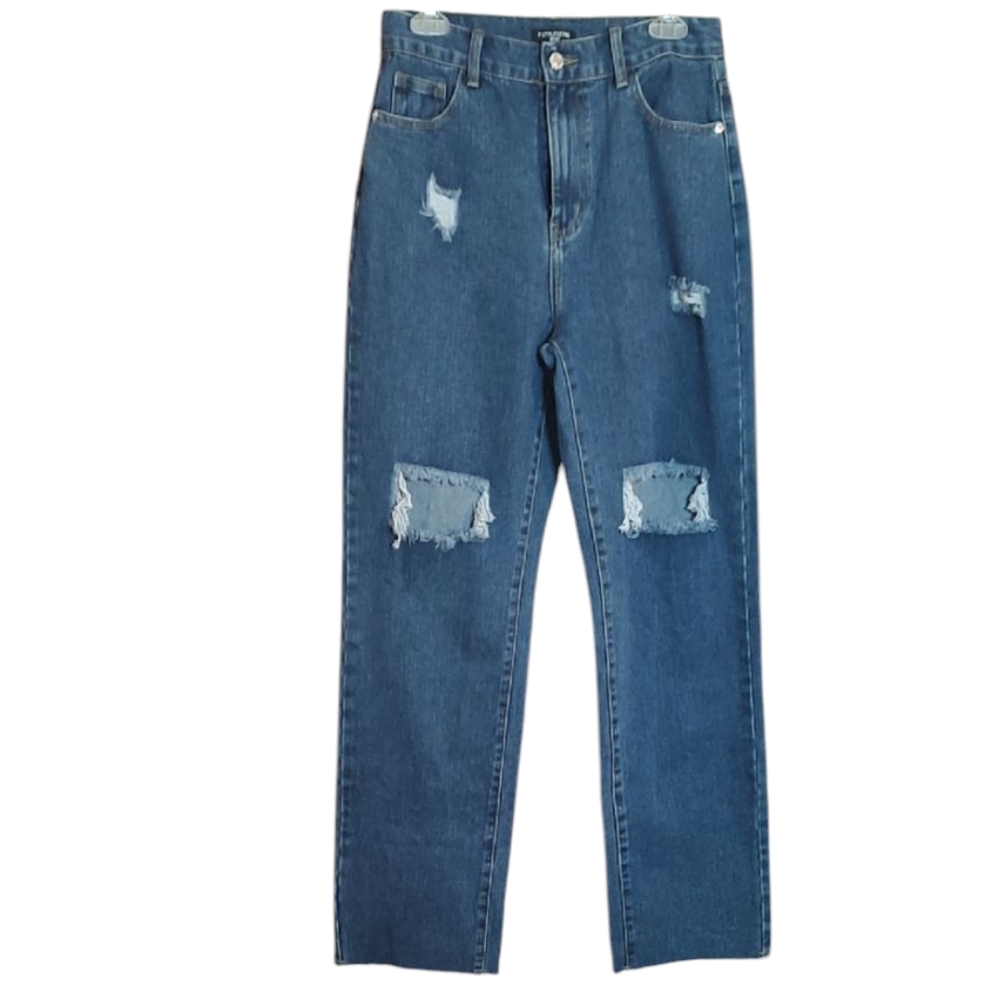 New Distressed Med Blue Wash Pretty Little Thing Straight Leg Jeans 6 Petite